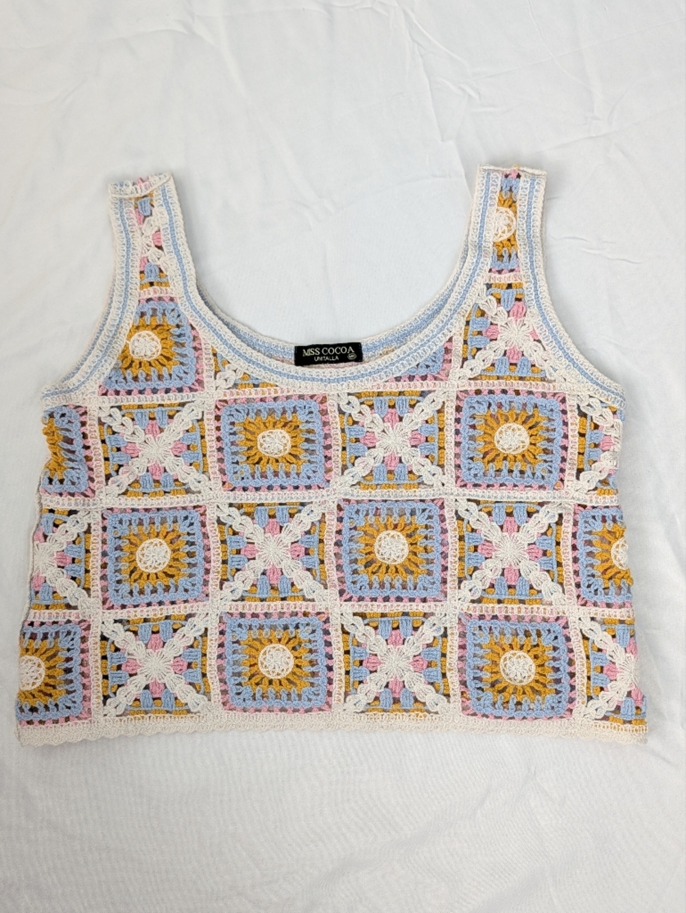 Crochet Square-Panel Copped Tank Top  Multicolor Sz M - Picture 2 of 9